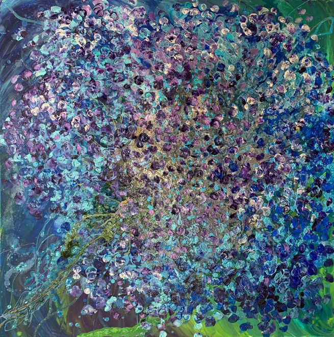 Comme un Hortensia. Technique mixte. Format 90x90cm