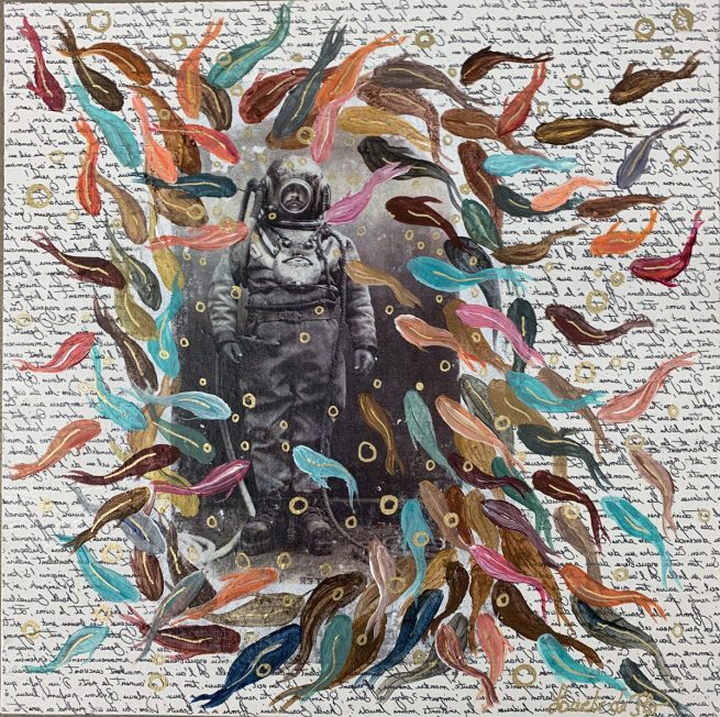 Un homme à la mer. Technique mixte. Format 40x40cm